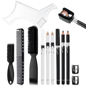 12 Pcs Beard Shaper Tool Kit for Men Grooming,White Black Barber Pencil for Lineup Edging with Sharpener,Hairline Beard Guide Shaping Barber Comb Clipper Cleaning Brushes Hair Combs Set,Hand Tools Kits