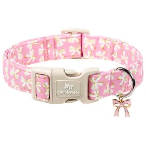 Mr.Chubbyface Pink Dog Collar, Cute Bow Pattern Puppy Collar with Quick-Release Buckle, Adjustable Dog Accessory for Small Medium Large Pets