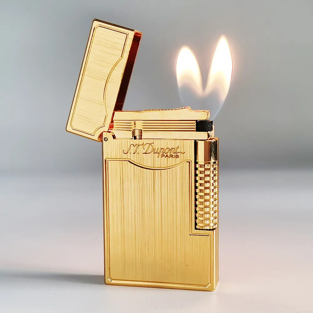 Dupont 1:1 Brushed Metal Design Dual-Flame Luxury Brass Lighter, Refillable Butane Adult Lighter Accessory with Sound, Ideal Anniversary Gift