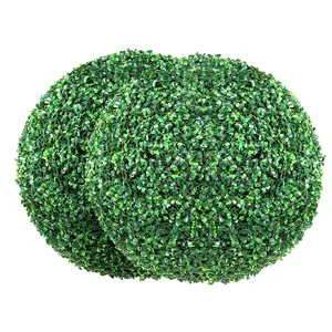 2 Pieces 20” Artificial Boxwood Topiaries – Ball-Shape Faux Greenery, All-Year Evergreen | Decorative Balls for Backyard, Balcony, Garden, Wedding & Home