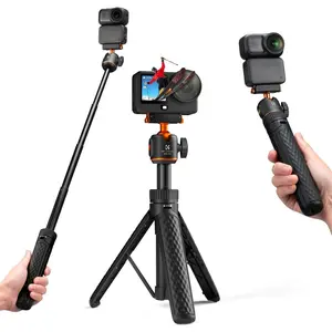 K&F CONCEPT 25.6"/65cm Magnetic Quick Release Camera Tripod with Magnetic Link, 2-in-1 Extendable Handle & Extension Rod, 360° Ball Head Selfie Stick, Vlogging Stand for DJI Osmo Nano/Osmo Action 6, Content Creation Kit