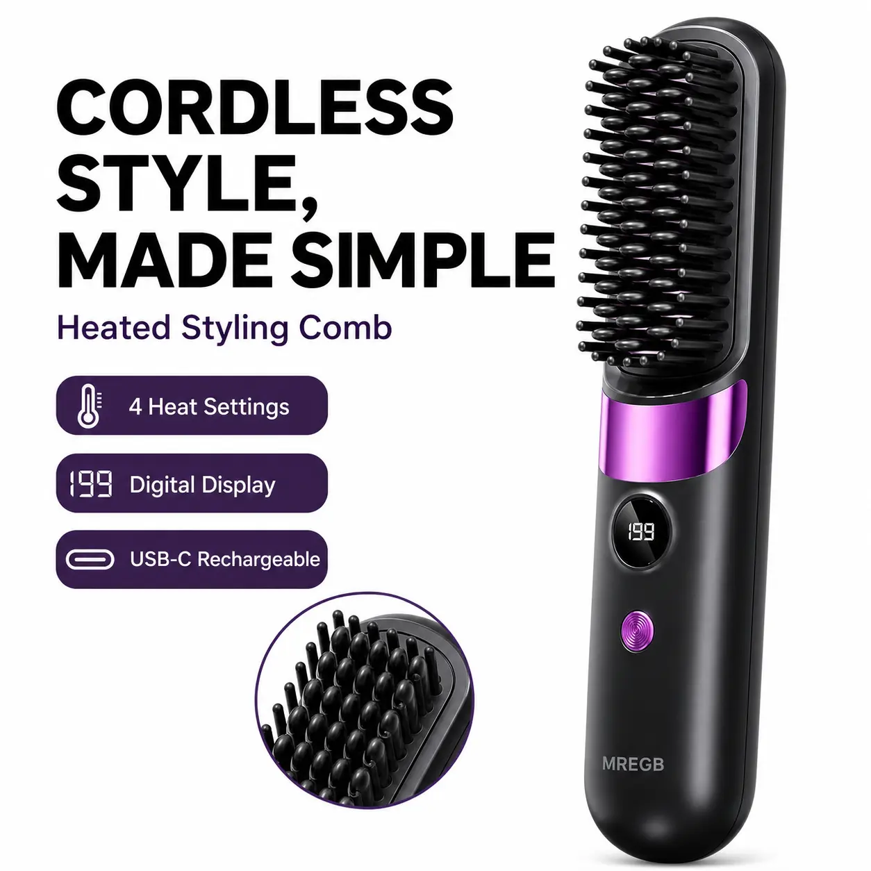 MREGB Cordless Hair Straightener Brush, Portable Wireless Thermal Brush & 2-In-1 Curling Iron Comb with Smart LED Display, USB Rechargeable Styling Tool with Adjustable Temperature, Anti-Scald Travel Gadget for Women summervibes tiktokshopbacktoschool