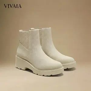 VIVAIA Women's Round-Toe Platform Water Repellent Chunky Wedge Boots-– Lightweight, Stable & Perfect for Travel & Outdoor Wear, Non-slip Boots for Women & Girls, Lug Sole Chelsea Boots Footwear Walking Shoes (Everly)