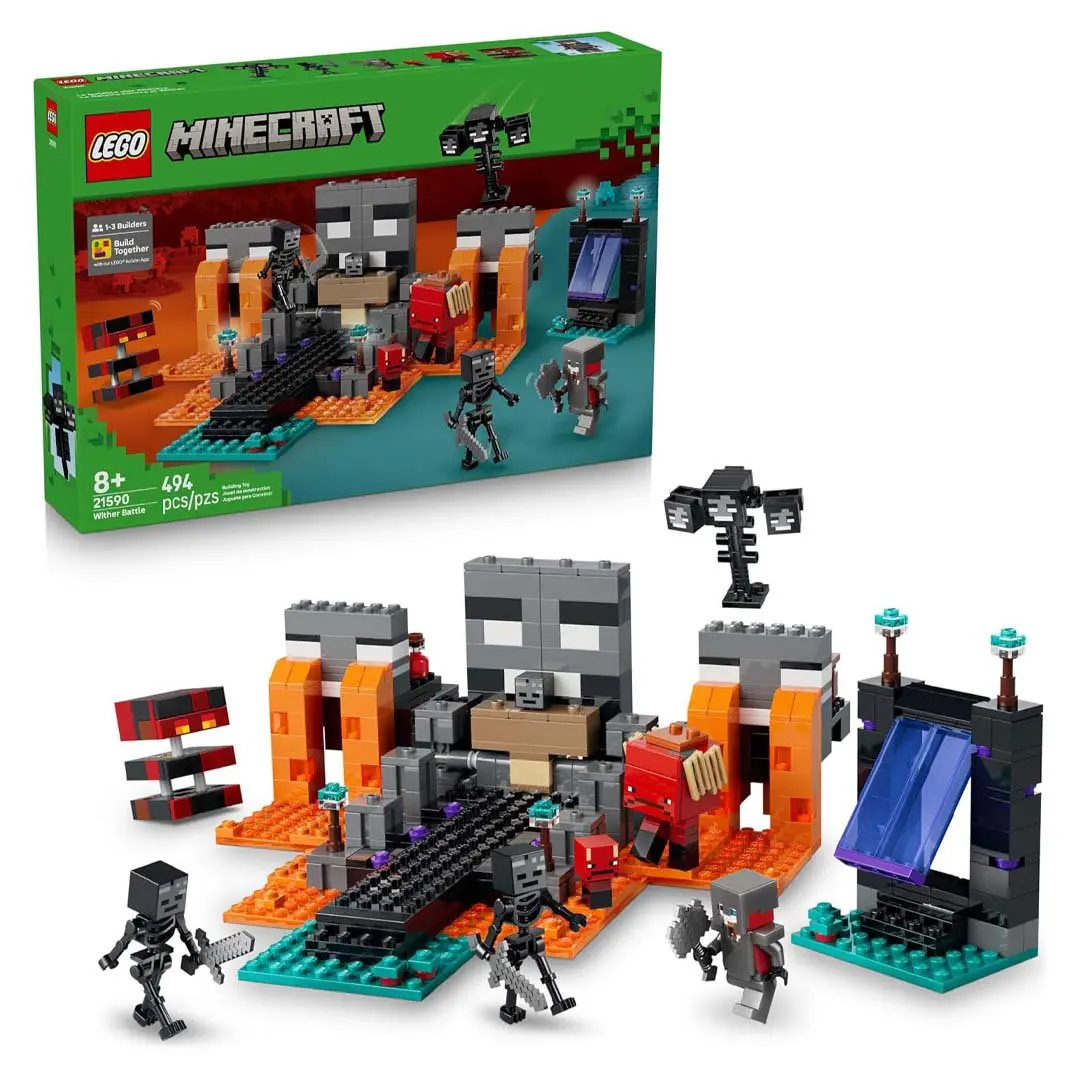 LEGO Minecraft Wither Battle Building Toy Set (21590) - Kids' Building Toy with Baby Strider, Explosion Function, Nether Portal, Wither Shrine