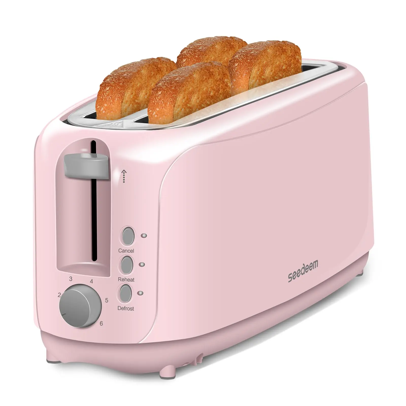 4 Slice Toaster, Extra Wide Slots Bread Toaster with 6 Shade Settings, Bagel/Cancel/Defrost/Reheat Functions, Removable Crumb Tray, Auto Shut-Off, Pink