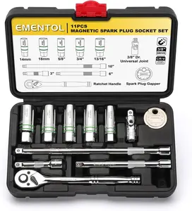 11-Piece 3/8" Drive Magnetic Spark Plug Socket Set (5/8", 3/4", 13/16", 14mm, 18mm), with Ratchet Wrench & Universal Joint, Extension Bar and Spark Plug Gapper