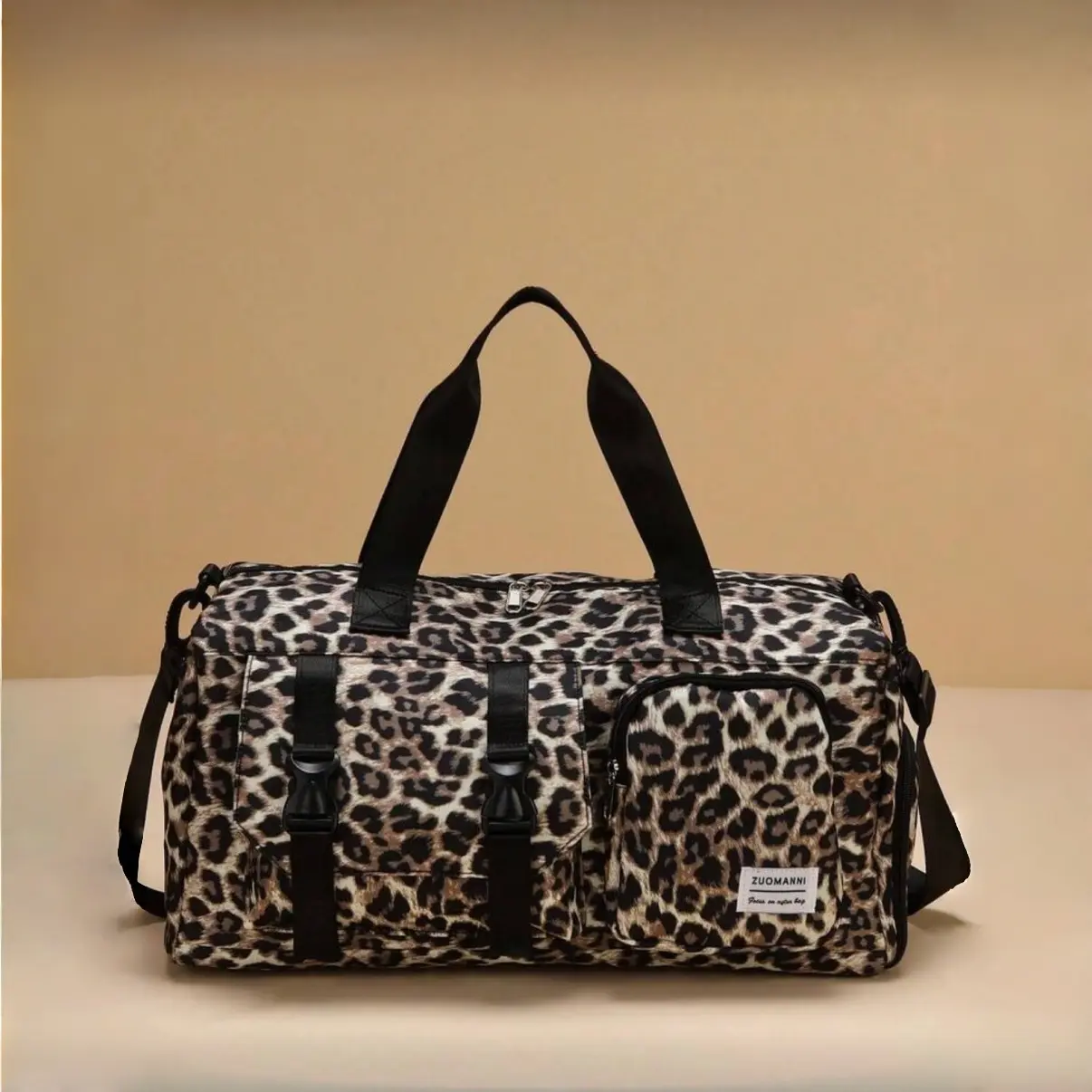 Large Capacity Leopard Print Duffel, Lightweight Portable Shoulder Bag, Foldable Short-Trip Bag with Separate Shoe Compartment, Gym Crossbody Bag, Handbag, Vacation Purse, Carry-On Bag, Hospital Bag, Maternity Bag