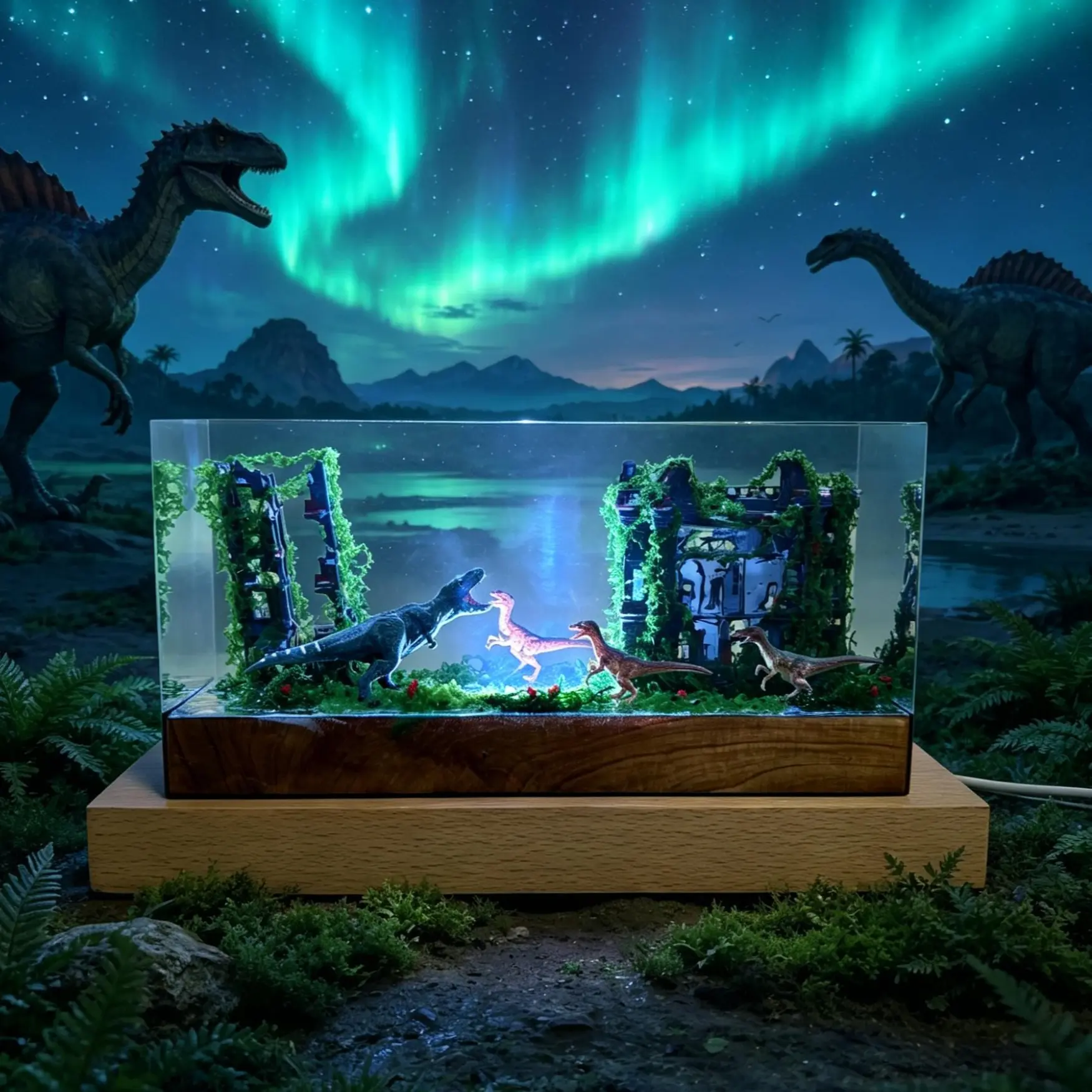 Handcrafted 3D T-Rex Resin Atmosphere Light with Wooden Base, RGB Color Changing Nightlight, 3D T-Rex Art Home Decor, Unique Birthday Gift for Dinosaur-Loving Children