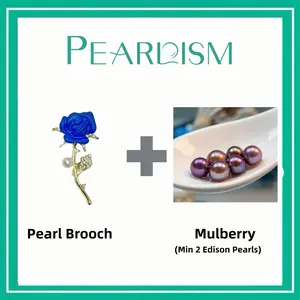 【Adee】Blue Rose Pearl Brooch + Mulberry Edison pearl  (Min 2 Edison pearls as gift) [Open in live]｜Freshwater Deep color Pearl 7-11mm -Accessories optional