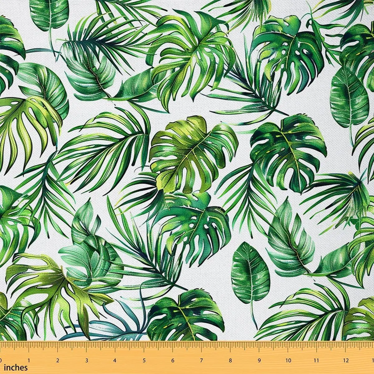 Feelyou Medium Weight Polyester Palm Leaf Print Waterproof Fabric by the Yard - Hawaiian Upholstery Fabric for Indoor/Outdoor Home Decor, DIY Projects (Green White)