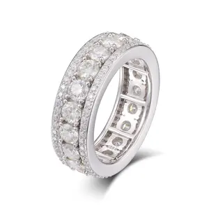 【#R44】UCCIYO Iced Out S925 Sterling Silver Lab-Created Moissanite Ring 8mm Width Ring Featuring 4mm Round Cut Lab-Created Moissanite Stone Silver Ring For Men Hip Hop Jewelry