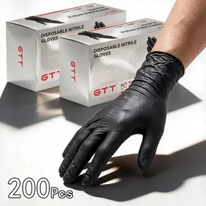 [BUY 1 GET 1 FREE] Nitrile Examine Gloves Disposable Black 200Pcs, 6Mil Thickness Ultra-Durable Thicken Latex Free Powder Free Waterproof Tear-Resistant, for Kitchen Cleaning Tattoo Pet Grooming Beauty Salons Household Chores Outdoor Cleaning Supply