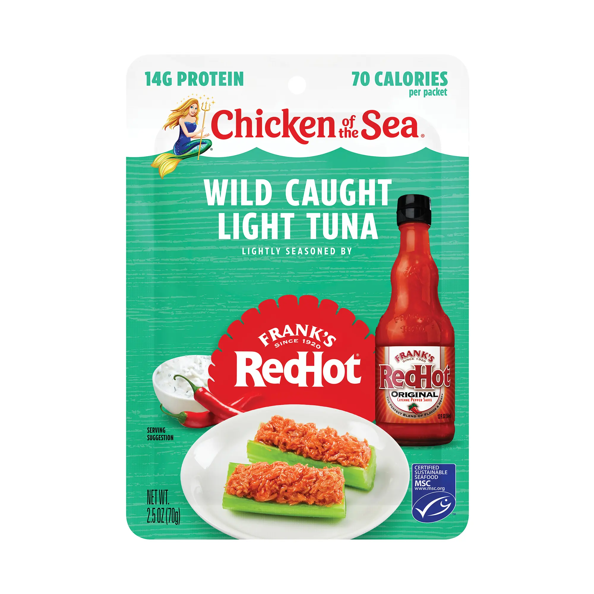 Chicken of the Sea Wild Caught Light Tuna, 2.5 oz. Packets (Pack of 4), Frank’s RedHot