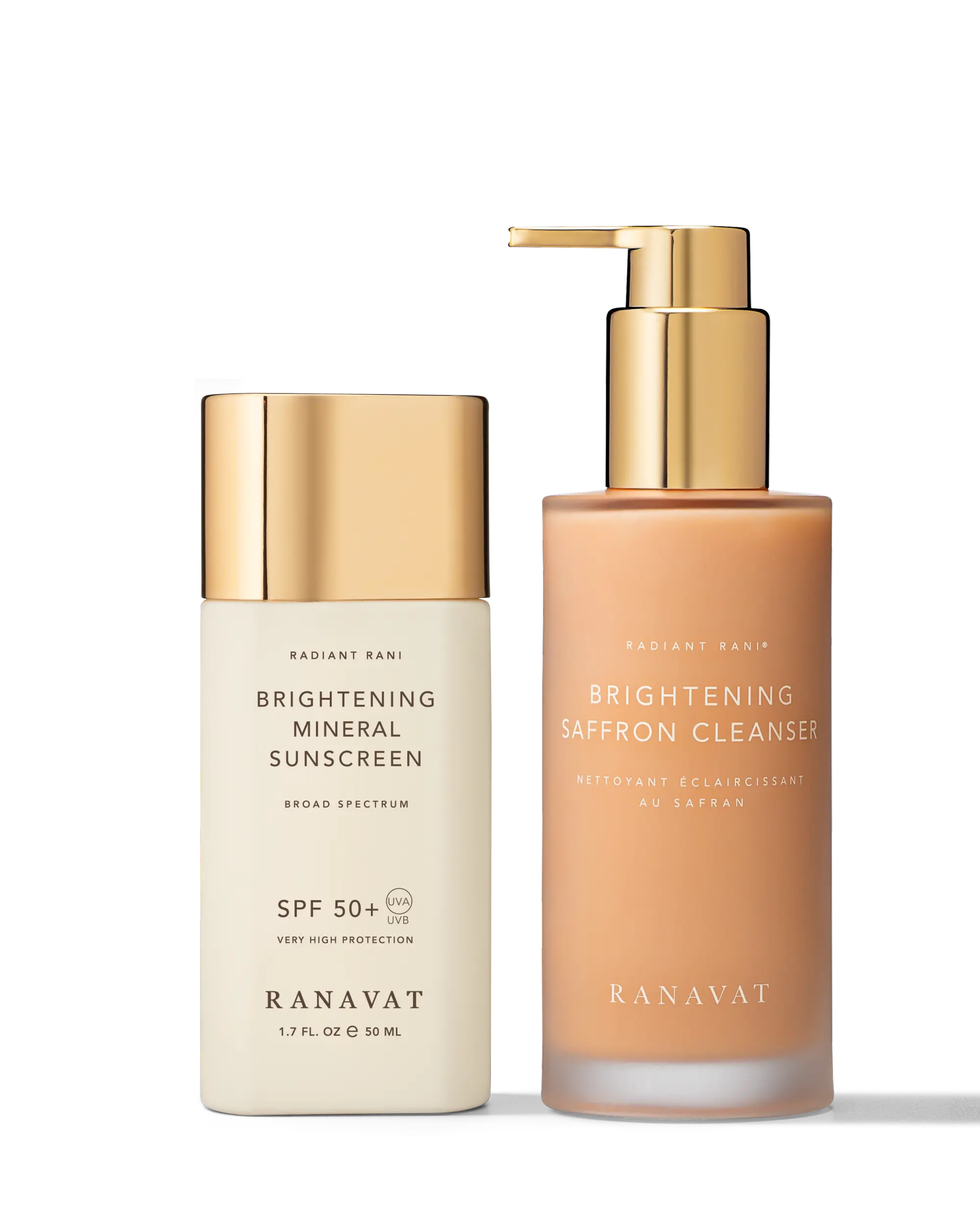 RANAVAT Cleanse and Protect Duo - Brightening Saffron Cleanser 120mL & SPF 50+ Mineral Sunscreen 50mL for Radiant Skin Protection - Facial