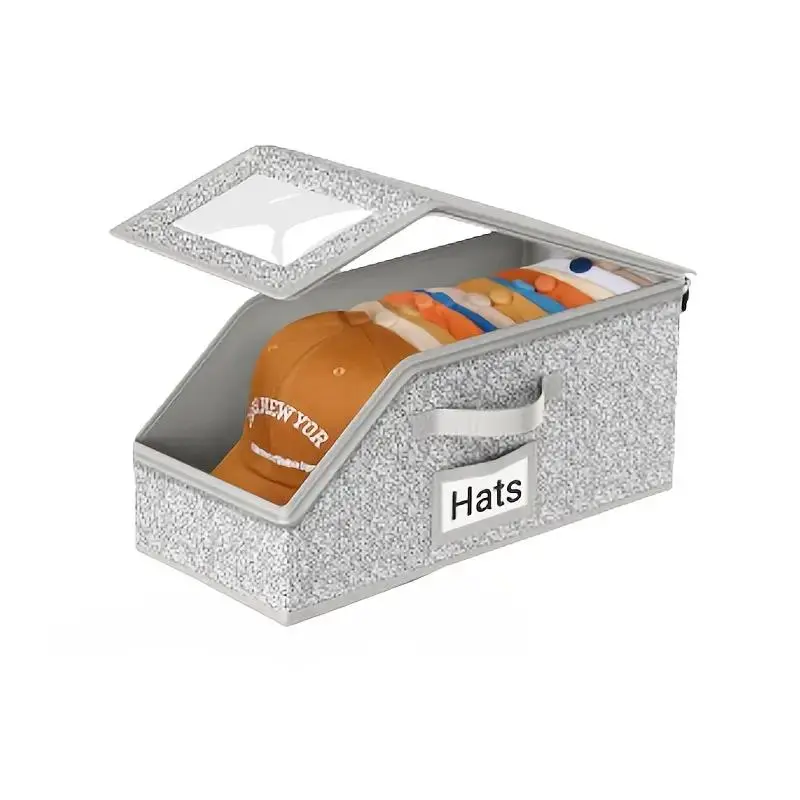 Eco-Friendly Rectangle Hat Organizer Box - Collapsible Storage Organizer with Carry Handle, Expandable Stackable Durable Cardboard Bin for Male Caps, Home Organization Wardrobe Solution (Holds Up to 24 Hats),dorm essentials,home decor