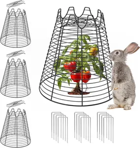4 Pcs  Plant Protectors from Animals, Sturdy Metal Plant Cages for Outdoor Plants, Reusable Wire Garden Cloches,11.6"×11.6" Plant Protector to Keep Squirrels, Rabbits, Birds, Black
