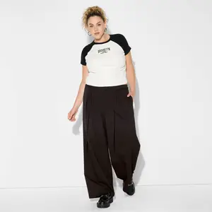 Women's Mid-Rise Waist Tie Slouchy Wide Leg Trousers - Wild Fable