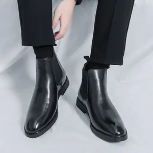 Men's Chelsea Boots Polished Leather Slip On Ankle Boots Classic Pointed Toe Business Casual Dress Shoes Lightweight Comfortable Formal Footwear for Wedding Office Party Black Brown
