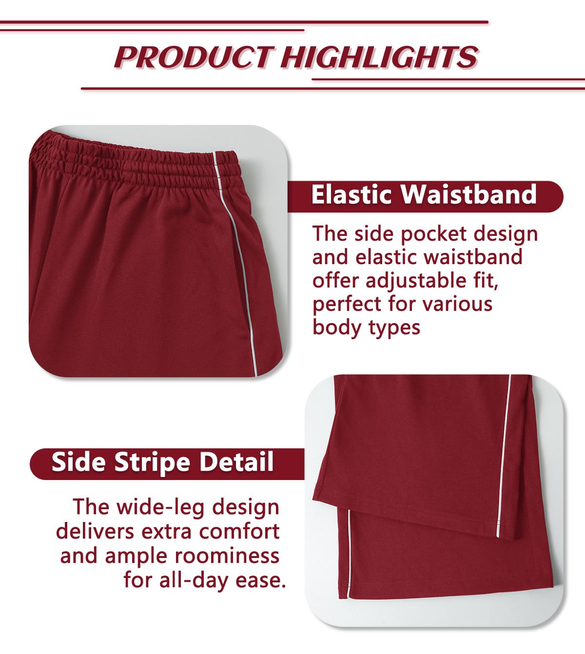 TimeOFF Women's Baggy Wide-Leg Pants – Pocket Design, Elastic Waist & Side Trim for Securely Holding Small Items & Comfortable Relaxed Fit, Ideal for Daily Wear, Casual Outings & Post-Yoga Lounging