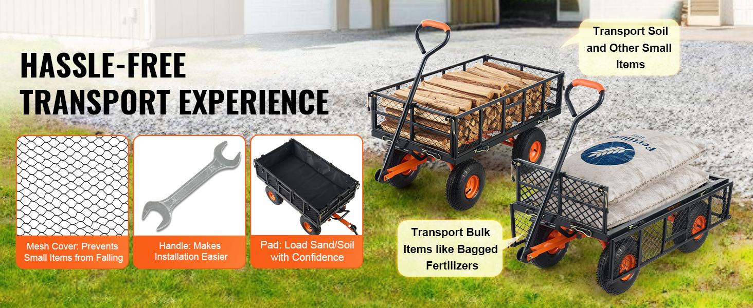VEVOR Metal Garden Dump Cart with Easy to Assemble Frame, TikTokShopBlackFriday, Dump Wagon with 2-in-1 Convertible Handle, Utility Wheelbarrow Max 880 lbs Capacity, 10 inch Tires