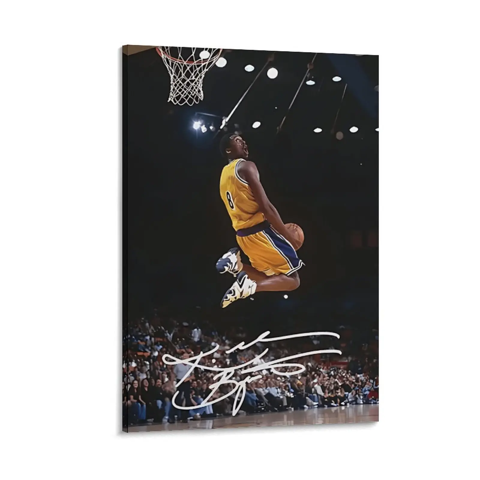 1PCS Framed NBA Legend Kobe Bryant Dunk Moment Canvas Wall Artwork, Solid Wood Frame Sports Memorabilia, Decorative Painting for Living Room, Gym, Basketball Fan Gift