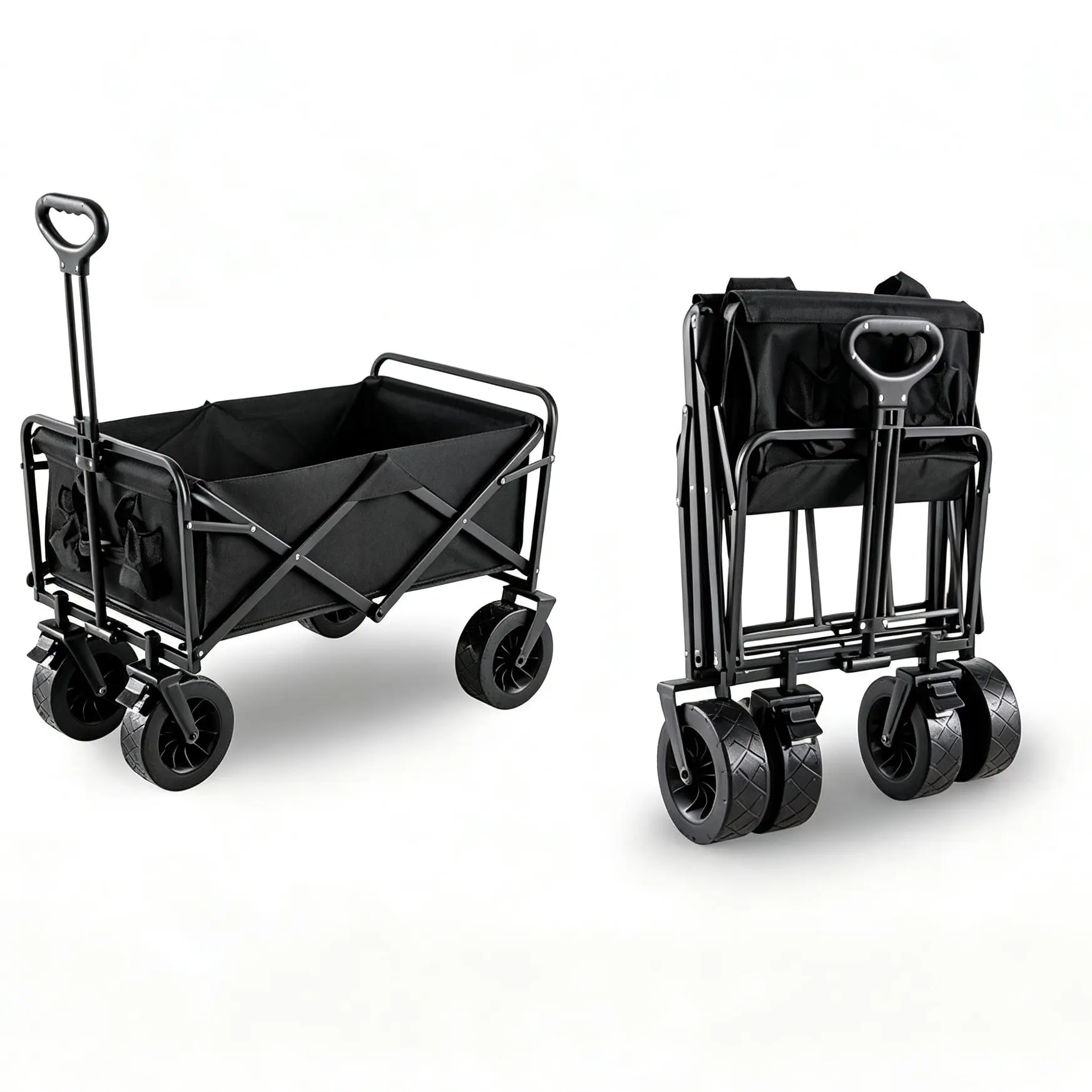 UDEAR Outdoor Camping Cart with Wheels, Folding Cart, Large-Capacity Cart, Portable Cart, Ideal for Groceries, Shopping, Gardening, Sports, and Camping, Black