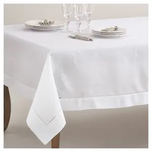 70"x104" Hemstitch Border Design Tablecloth White - Saro Lifestyle