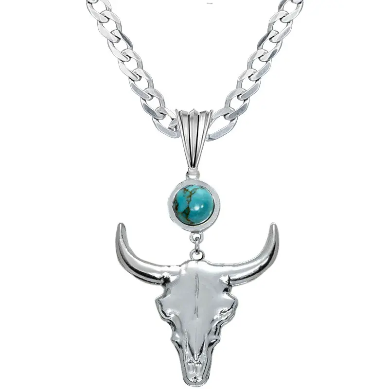 Rustic Longhorn Western Necklace, Western Turquoise Cowboy Charms & Pendants with Chain