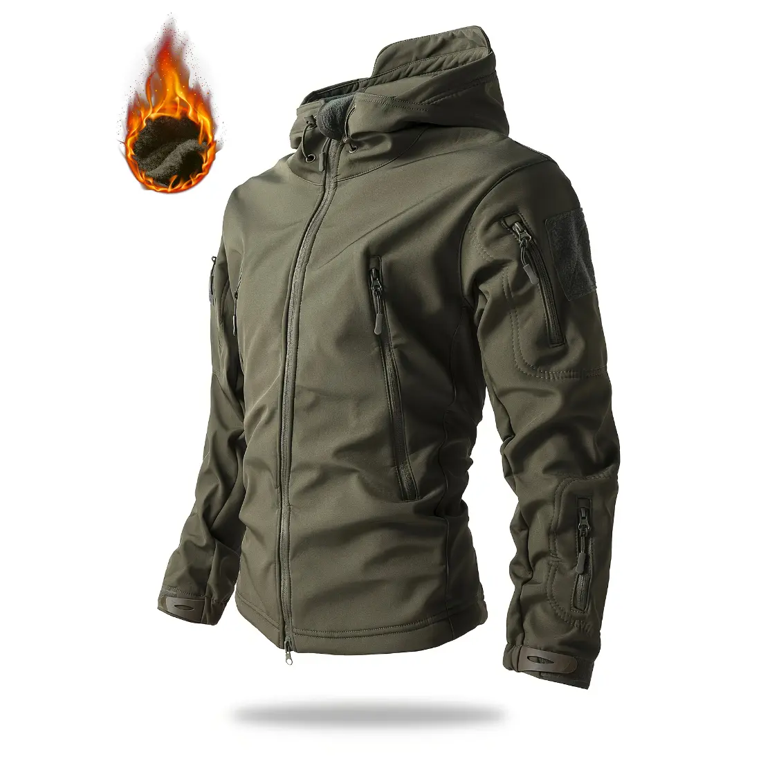 2026 Men's Tactical Windproof Cold-Proof Jacket, Outdoor Long-Sleeve Hooded Lightweight Jacket with Multiple Pockets, Solid Color