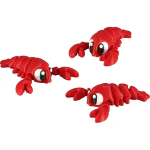 PowerTRC 3D Printed Articulated Lobster Fidget Toy 3 Pack – Flexible Cute Animal Desk Decor, Adult Fidget Collectible – 3D Printed in USA