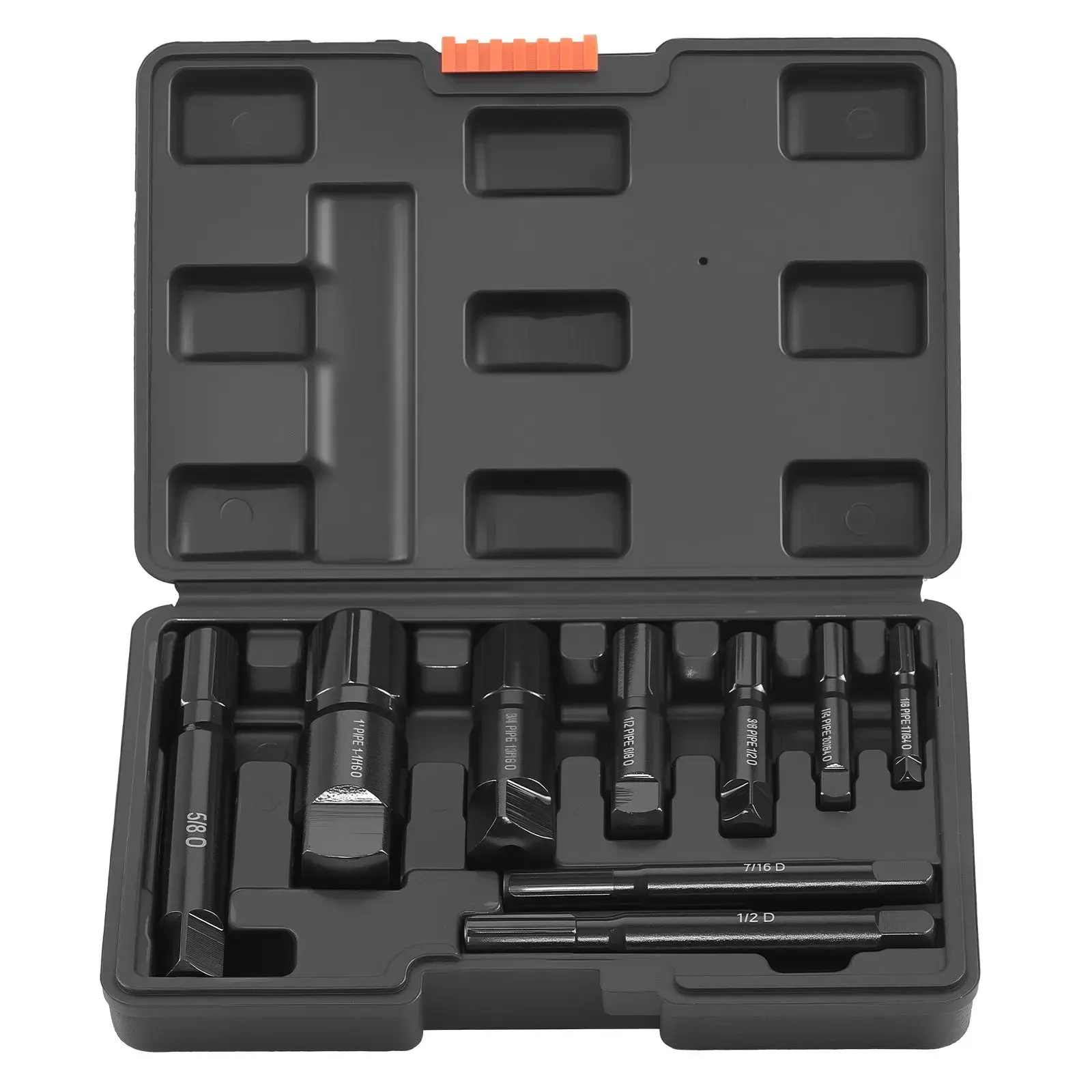【Summerfinds】VEVOR Pipe Extractor Set 9 Pieces Heavy Duty Steel Broken Pipe Extractorswith Solid Storage CaseCr-Mo Steel for Removing 1/8" to 1" Damaged Threaded Pipes and Fittingsfor Plumbers Mechanics DIY
