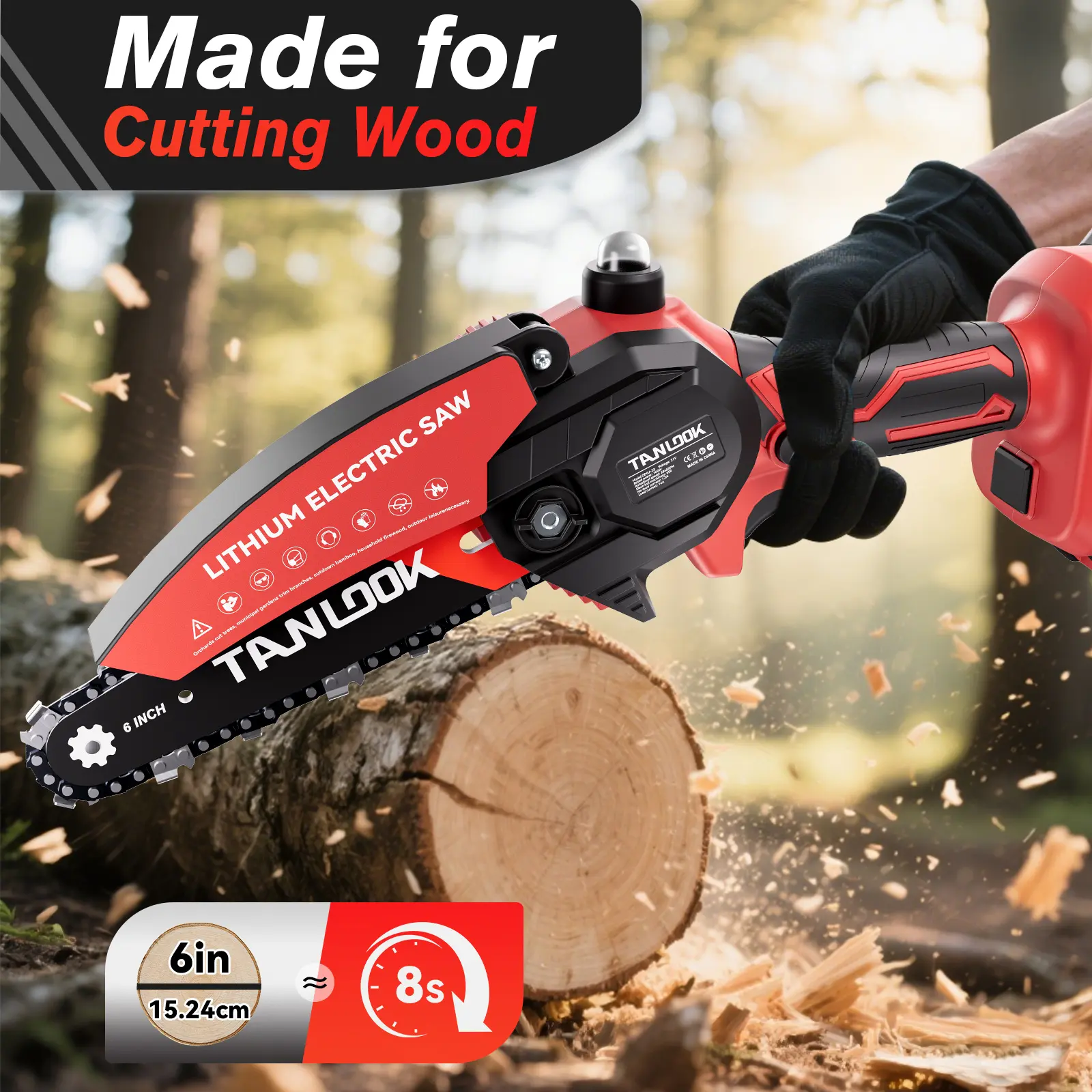 TANLOOK 6-Inch Cordless Electric Chainsaw, Battery-Powered Handheld Saw for Wood Tree Trimming, Household Garden Tool, Gift for Men, 2026 Cutting Model