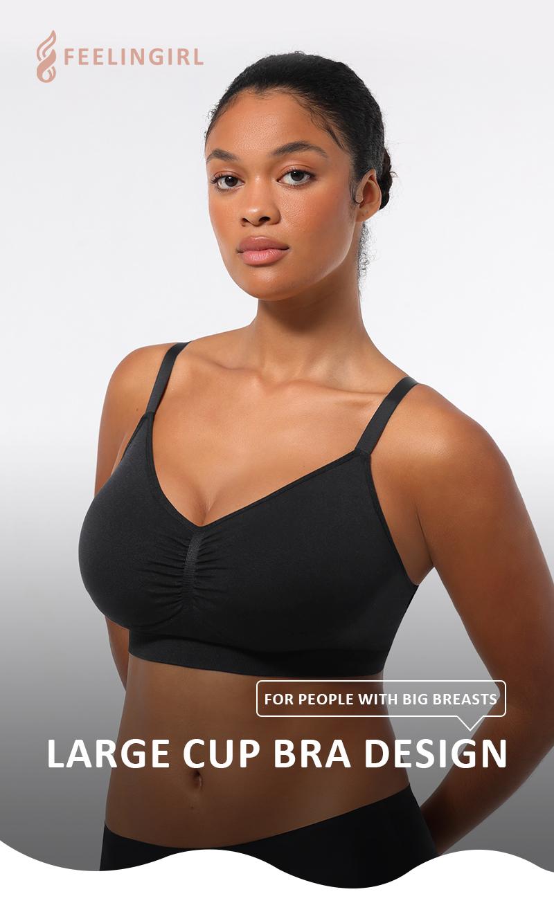 FeelinGirl Women's Wireless Padde Bra Full Coverage Plus Size Comfort Bra Seamless Everyday Bra