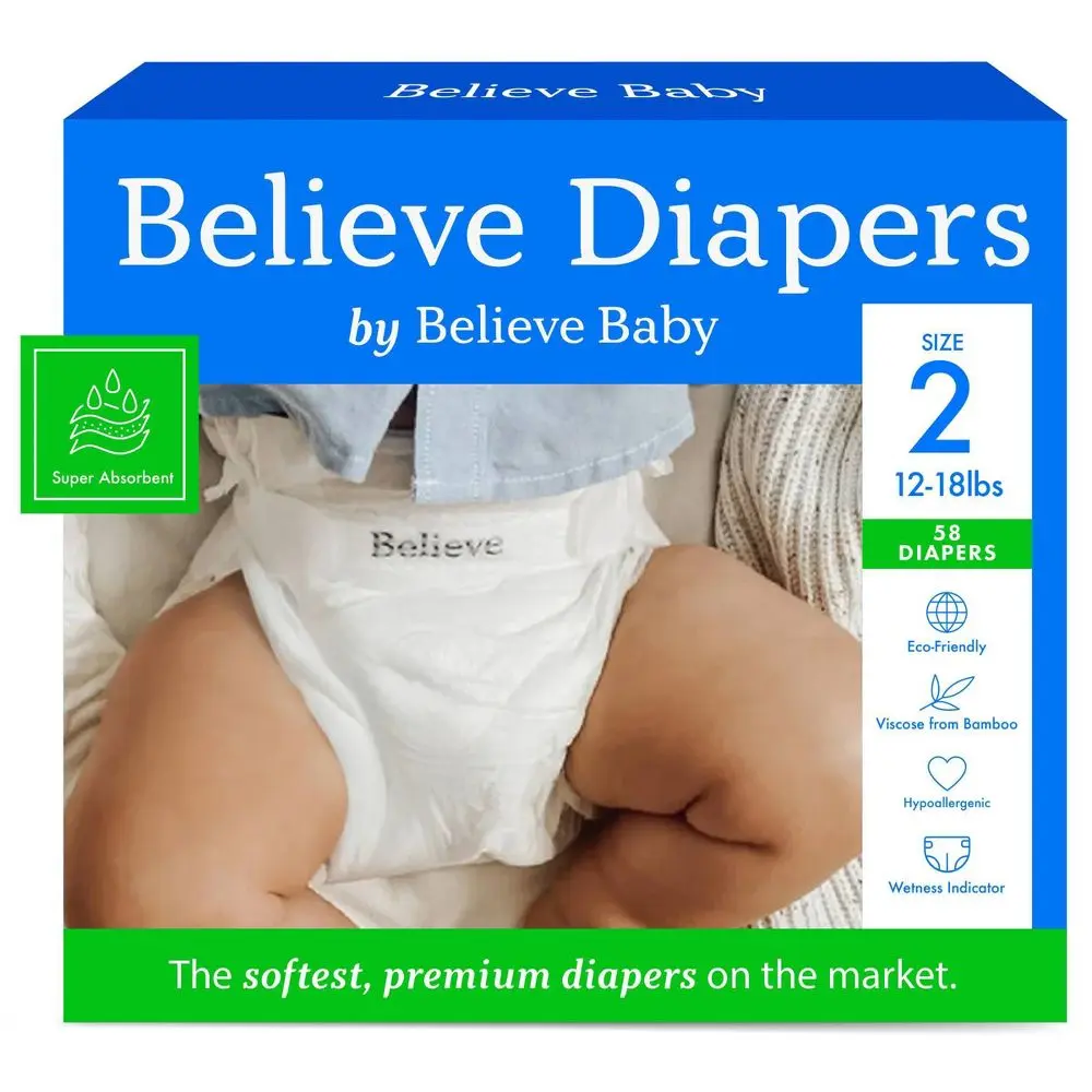 Believe Baby Premium Soft Hypoallergenic Disposable Diapers - Size 2 - 58ct Believe Baby Premium Soft Hypoallergenic Disposable Diapers - Size 2 - 58ct