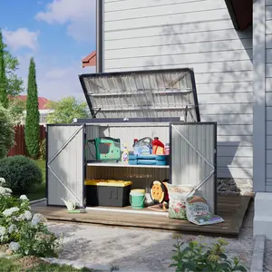 Aoxun Outdoor Trash Can Storage Shed 80 Cu Ft Metal Garbage Bin Organizer with Chain Lid Waterproof Enclosure for 2 Bins Garden Tools & Toys Black