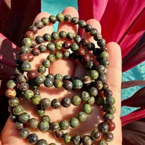 Natural Dragon Blood Jasper 6mm Beaded Stretch Bracelet | Green Red Gemstone Jewelry