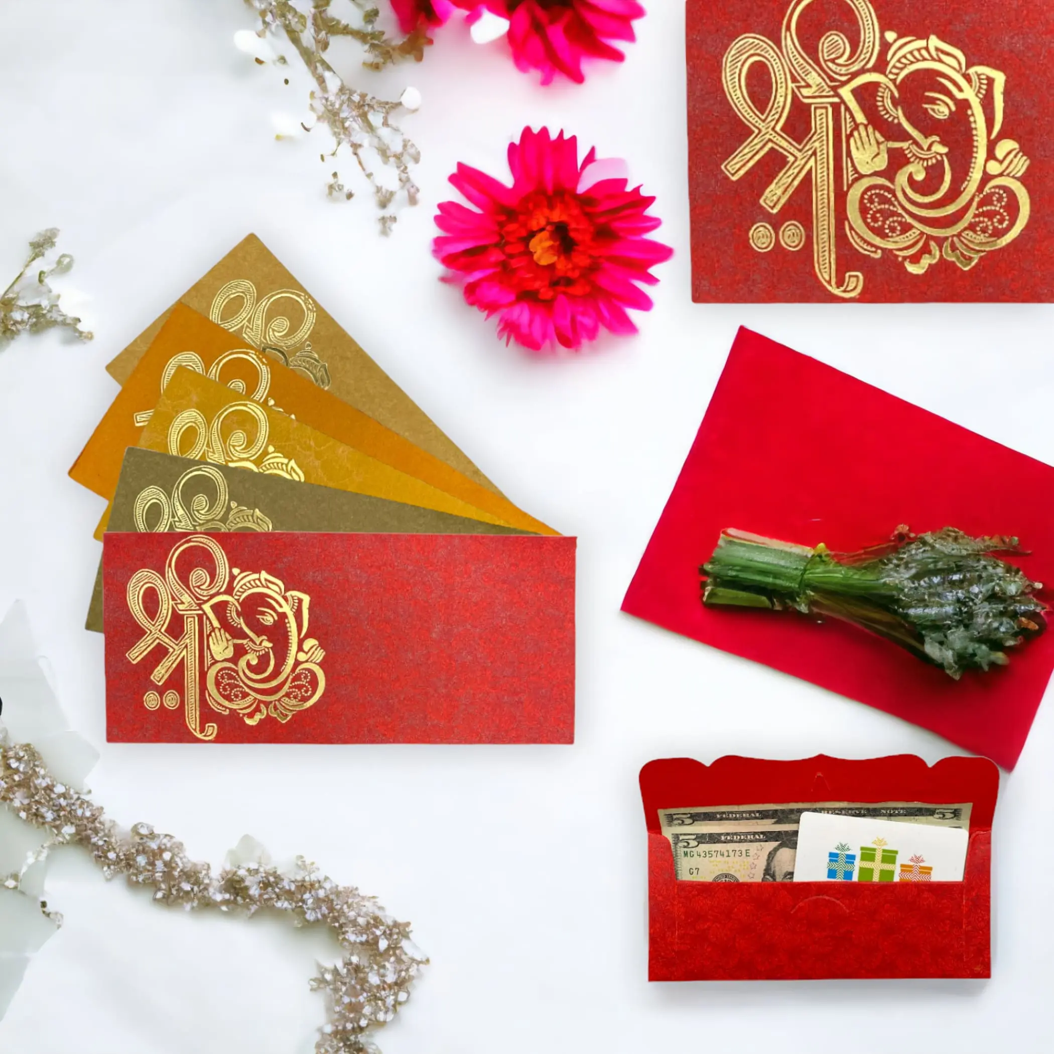 Unique Envelopes, 10-Pack 7x3in Traditional Elegant Ganesha Motif Cardboard Letters Printed Mailer Box Envelopes & Postal Supplies for Diwali Weddings, Office Stationery, Birthdays, Cardboard Envelopes & Postal Supplies
