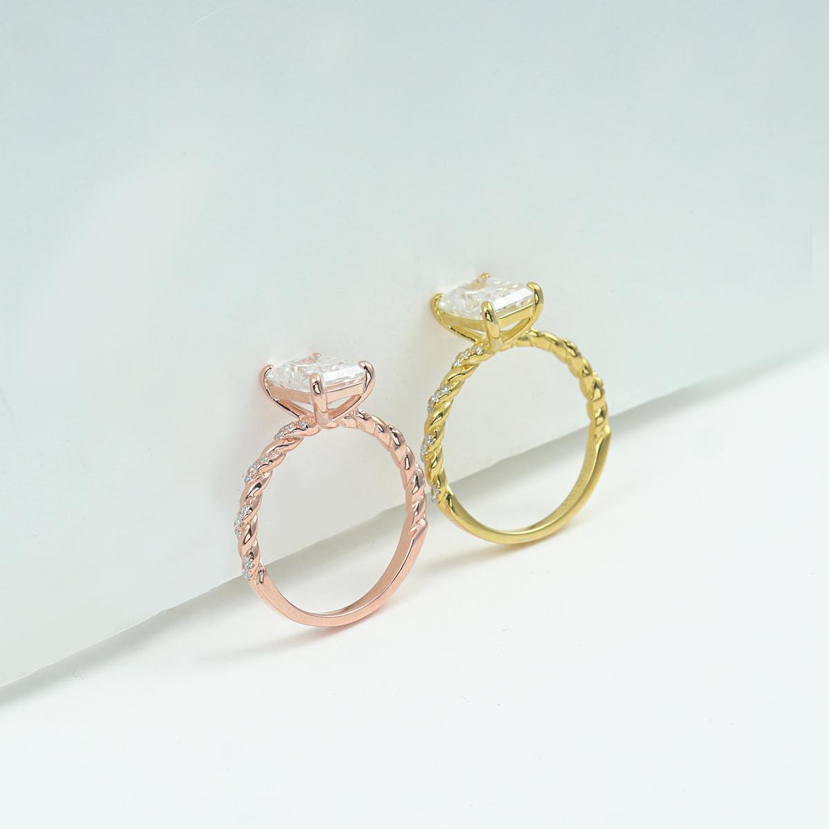 Delzzad 3ct Solitaire Twist Band Ring Radiant Synthetic Moissanite Ring Band In 925 Sterling Silver Christmas Gift