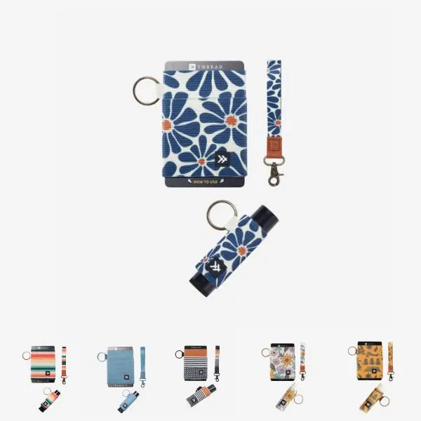 Thread Wallets Women's Everyday Essentials Bundle - Slim Elastic Casual Wallet, Card Holder Attachment, Wristlet Keychain Lanyard, Chapstick Holder Keychain, Card Holder Attachment Women's Wallets, Casual Women's Wallets
