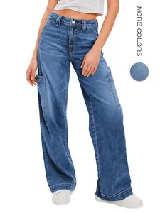 Aswulk Leg Jeans for Women High Waisted Baggy Pants Loose Stretchy Wide Leg Cargo Jeans