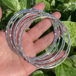 Mexican 925 Semanario Bangle Set (8.5) | Smooth + Diamond Cut