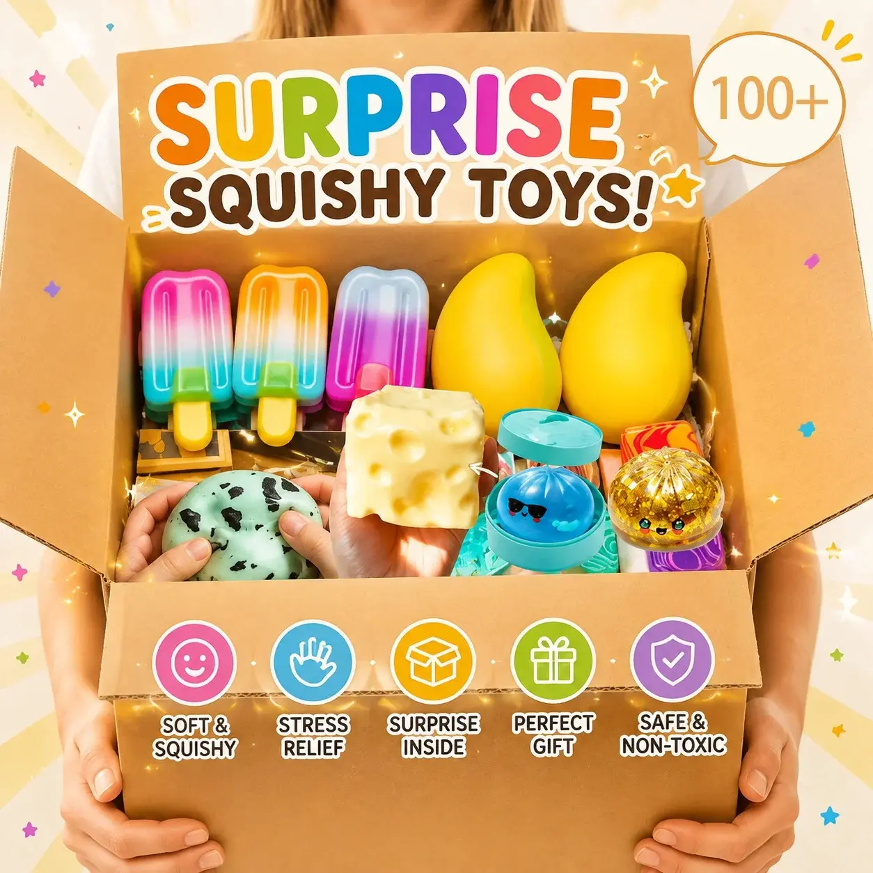 100+Pcs Surprise Squishy Blind Box Toys Random Mystery Figures Slow Rebound Soft Squeeze Fidget Sensory Toys ASMR Stress Relief