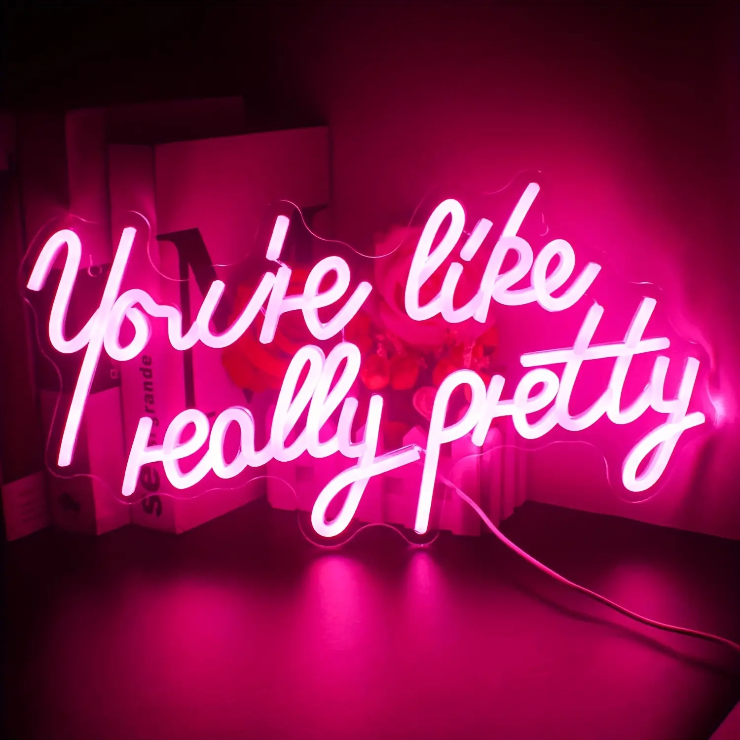 "You're Like Really Pretty" Pink-Purple LED Neon Sign with LED Light Letters | USB-Powered Aesthetic Wall Decor Lamp for Girls Bedroom, Bachelorette Party | Cute Gift for Her, Led Room Decor