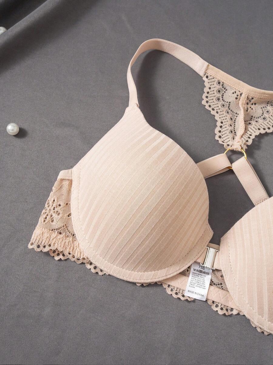3pcs Front Closure Lace Patchwork Bras for Women Underwire Push-Up Anti-Sagging Sexy Back Design Basic Elegance Minimalist Style 3pcs Front Closure Lace Patchwork Bras for Women Underwire Push-Up Anti-Sagging Sexy Back Design Basic Elegance Minimalist Style