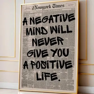 Retro Negative Mind and Positive Mind Quote Newspaper Wall Art, Typography Poster, Aesthetic Print, Canvas Wall Decor, Inspiration Quote Art