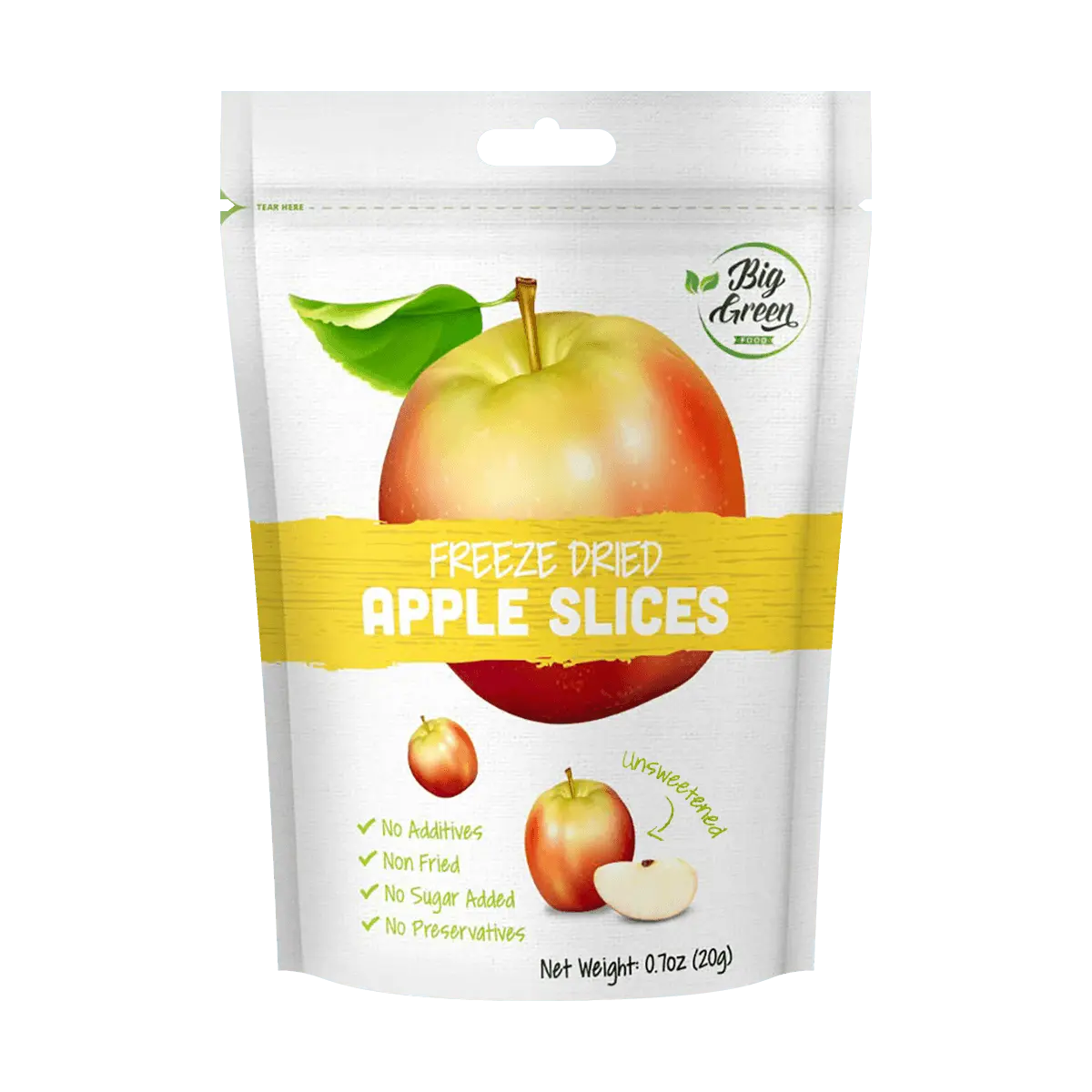 BIG GREEN Freeze-Dried Apple Slices - Natural, Crispy, Healthy Snack - 20g Bag