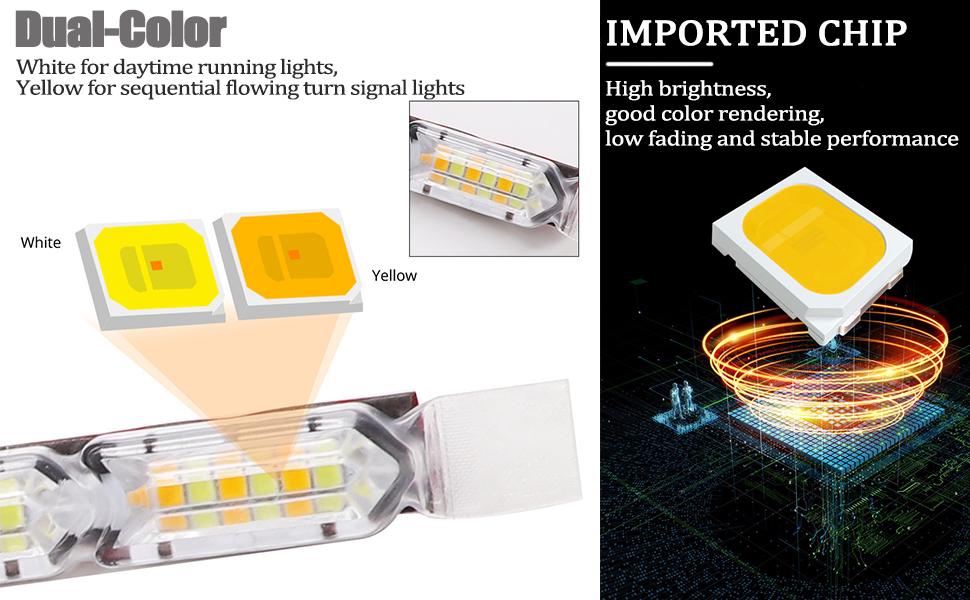 DIBMS Car Daytime Running Light Strip, 2Pcs Flexible Crystal DRL LED Strip Sequential, Dual Color 17Inch Headlight LED Strip Turn Signal Lights Strip, eclipse led lights(White&Amber) Flexible Crystal Sequential Daytime Lights
