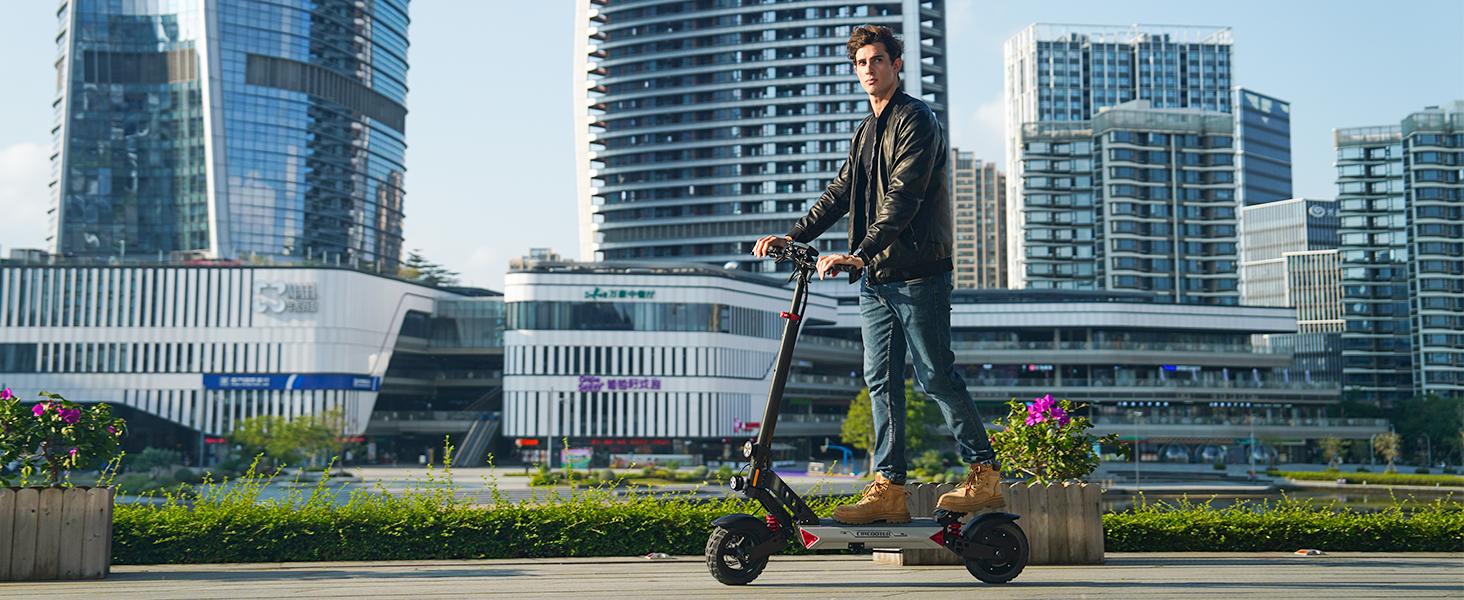 【Adventure Sport】Electric Scooter, 330LBS Max Load, 34/39 Miles Max Range, 28/32 Mph Top Speed, 1000W Powerful Motor, 10'' Off-Road Tires Scooter Electric with APP-Large Size(Sliver)