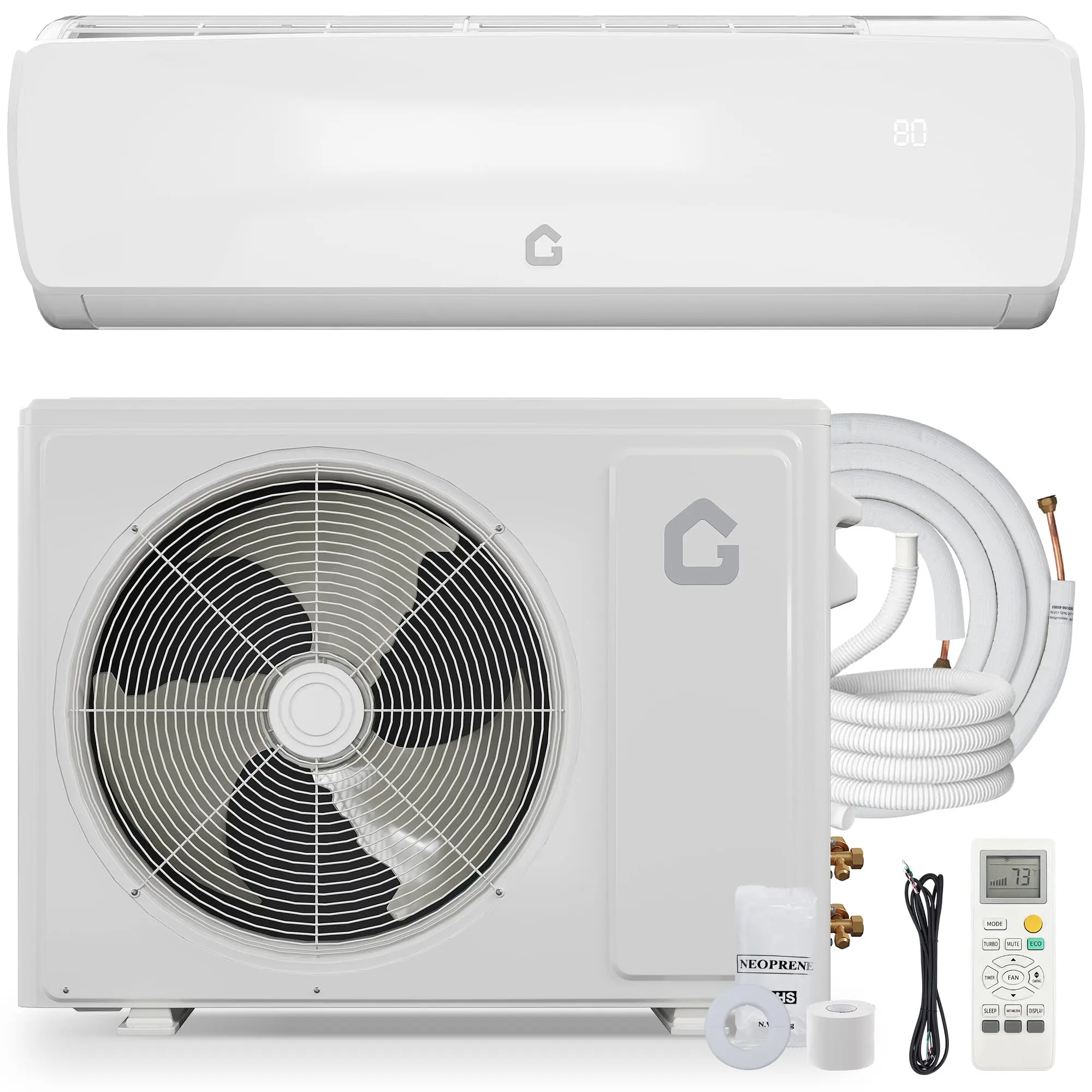 3-in-1 Cooling/Heating/Dehumidifying Ultra-Quiet 9000 BTU 19 SEER2 Ductless Wall-Mount Mini Split Air Conditioner & Heat Pump  115V Inverter, Cools & Heats Up to 450 Sq.Ft – Includes 10ft Installation Kit & Remote, White