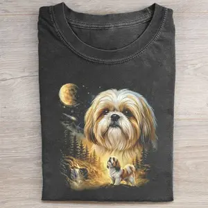Comfort Colors Shih tzu Howling to The Moon T-shirt, Vintage 90s Dog Graphic Tee, Animal Lover Gift, Unisex Fit Design, Gift for Men and Women